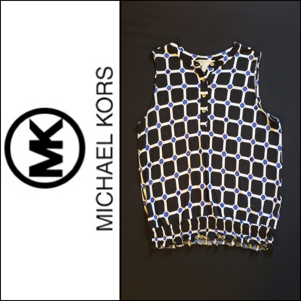 Michael Kors Sleeveless Blue White & Black Blouse.